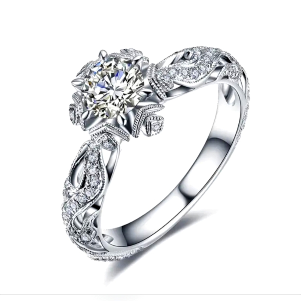 Women's ring 925 sterling silver plated rhinestone and crystal size 6 to 9
